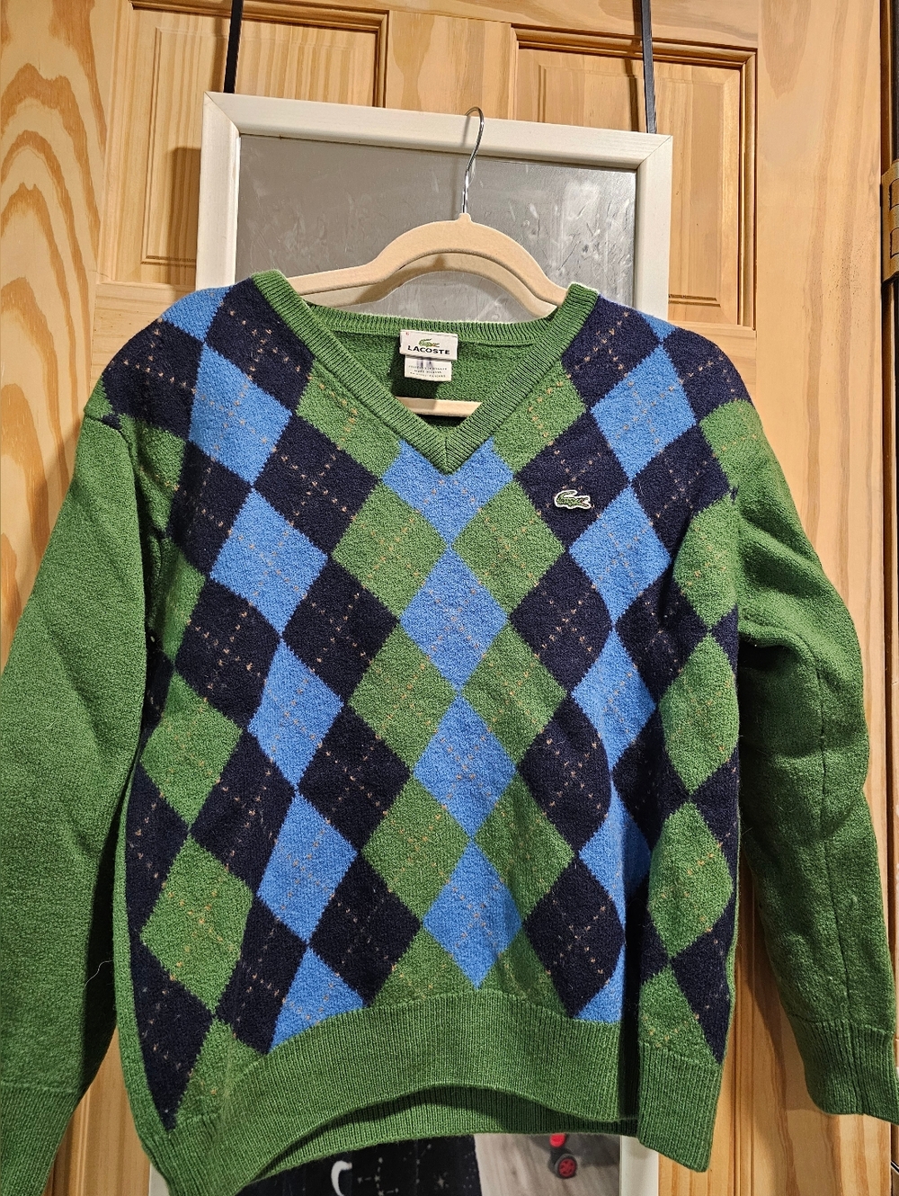 Lacoste Green, Blue & Navy Argyle V-Neck Sweater